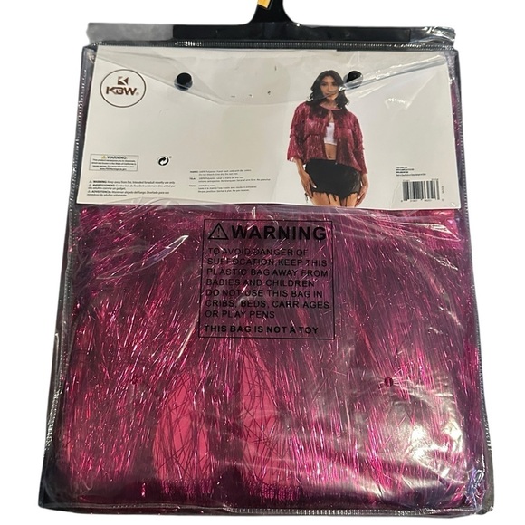 Pink Tinsel Fringe Jacket for costumes NWT woman's large / XL - Picture 3 of 3